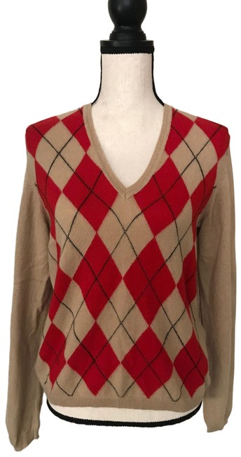 Burberry Argyle Cashmere Tan RedBlack Sweater