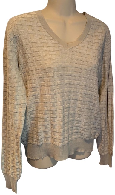 Burberry Basket Weave V Neck Off White Sweater