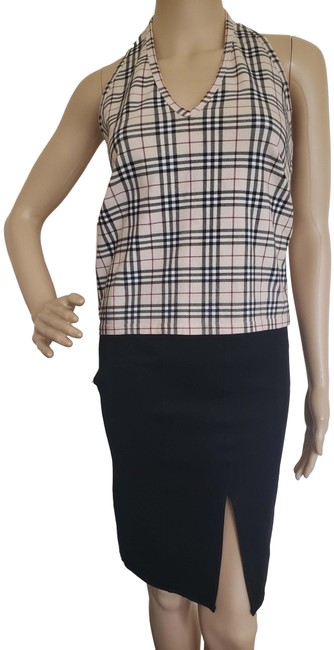 Burberry Beige Black Multicolor London Nova Check Crop Tank TopCami12 L