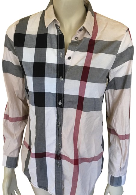Burberry Beige Check Half Cotton Shirt Button down Top6 S