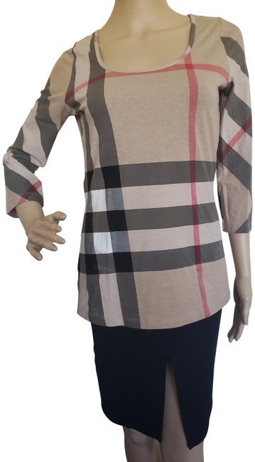 Burberry Beige Exploded Check Plaid Longsleeve Blouse10 M