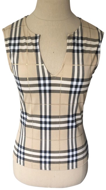 Burberry Beige Multi Classic Check Sleeveless V neck Blouse4 S