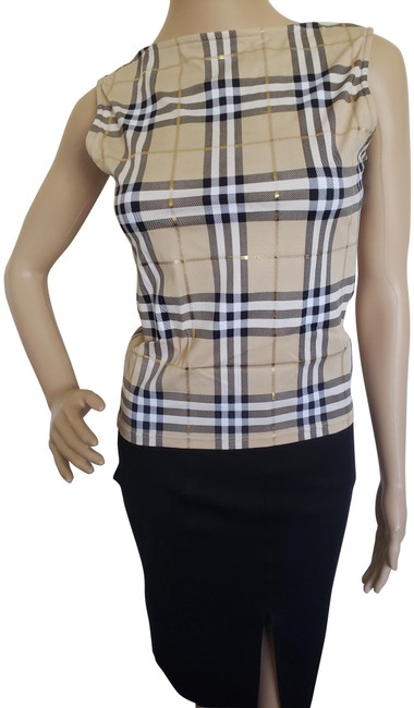 Burberry Beige Multicolor London Nova Check Plaid Sleeveless Blouse8 M