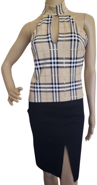 Burberry Beige Multicolor London Nova Check Turtleneck Tank TopCami12 L