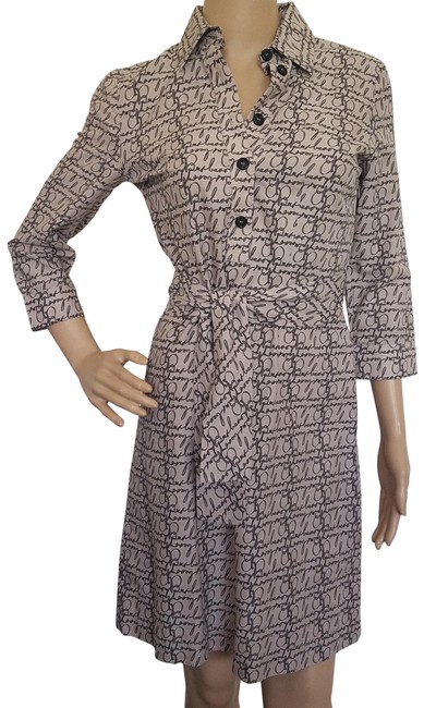 Burberry Beige Printed Belted Mid length Short Casual Dress4 S