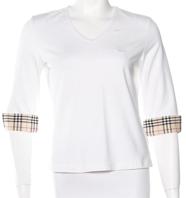 Burberry Beige White 34 Sleeve Nova Check Print Shirt Medium Blouse8 M