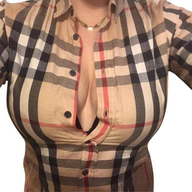 Burberry Biege Red Brown Brit Blouse0 XS