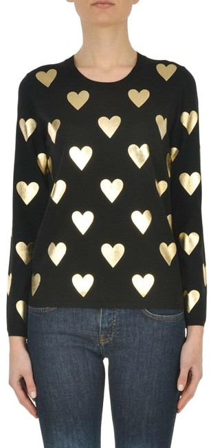 Burberry Bilboa Metallic Gold Heart Merino Wool Black Sweater