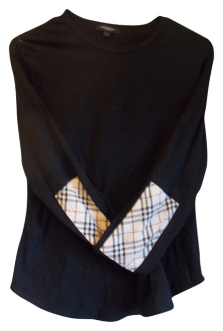 Burberry Black and Nova Check Cotton Knit Elbow Patches Tunic12 L