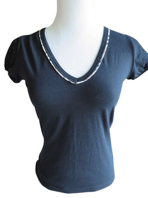 Burberry Black and Plaid Trim Tee Shirt4 S