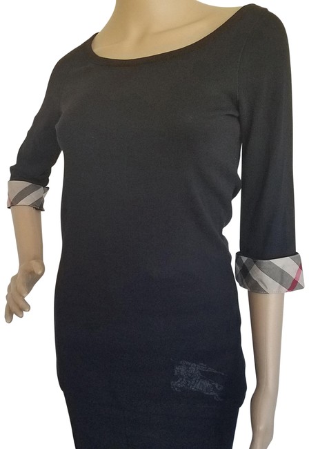 Burberry Black Beige Brit Long Nova Check Plaid Sleeve Blouse4 S
