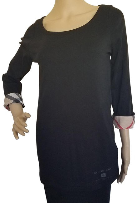 Burberry Black Beige L Brit Long Nova Check Plaid Sleeve Blouse12 L