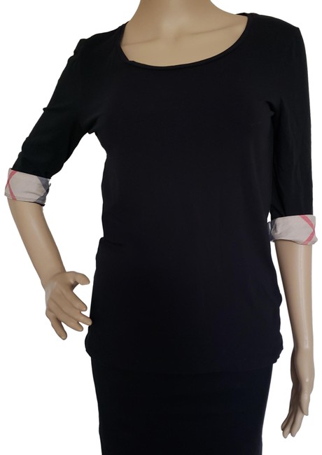 Burberry Black Beige Brit Nova Check Trim Knit Blouse4 S