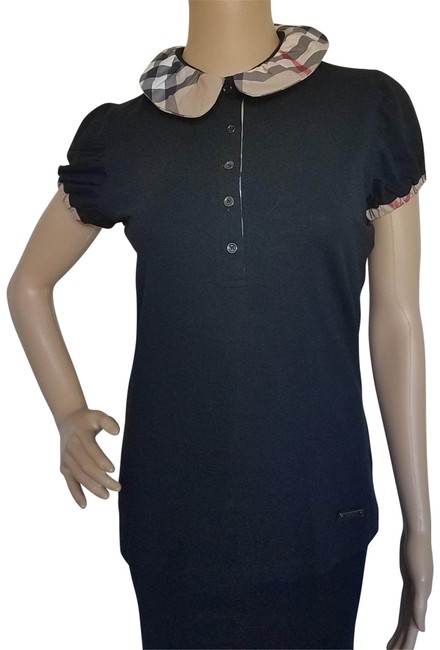 Burberry Black Beige London Nova Check Trim Polo Blouse8 M