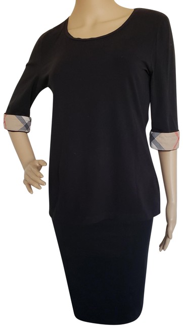 Burberry Black Brit Nova Check Trim Rib Knit Blouse8 M