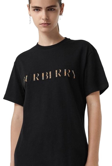 Burberry Black Check Logo Cotton T shirt with Bag Tee Shirt00 XXS