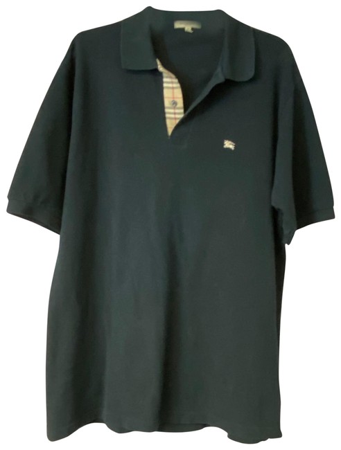 Burberry Black L London Nova Check Trim Cotton Mens Polo Tee Shirt14 L