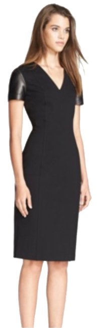 Burberry Black London Leather Sleeve Sheath Knee Length Formal Dress4 S