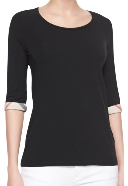 Burberry Black London Scoop Neck with Check Cuffs Small Tee Shirt4 S