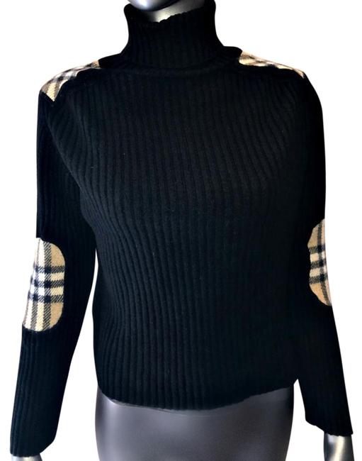 Burberry London Black Merino Wool Nova Check Detail Sweater