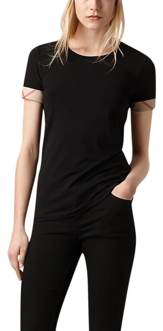 Burberry Black New Check Cuff Cotton T shirt Tee Shirt4 S