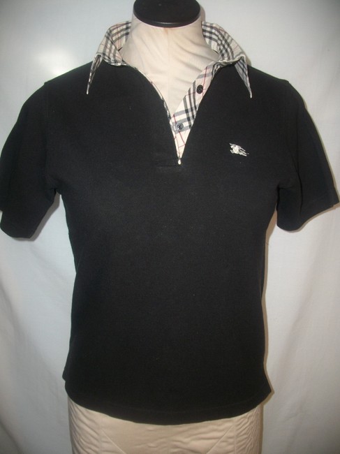 Burberry Black Short Sleeve Polo Button down Top12 L