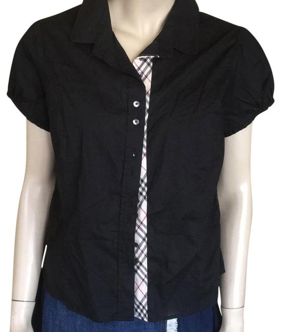 Burberry Black WNova Check Trim Front Cotton Shirt Blouse14 L