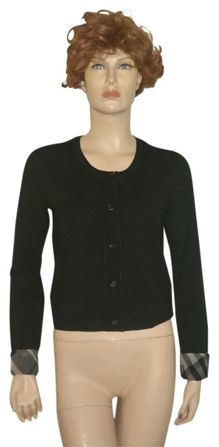 Burberry Womens Wool Check Cardigan Small Black Sweater