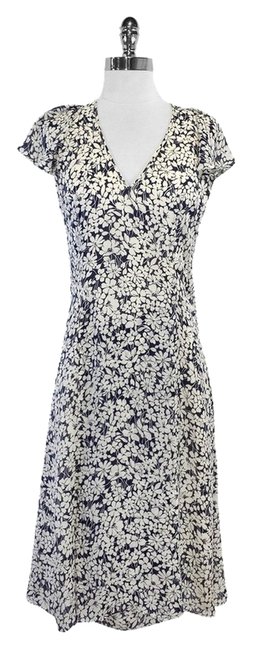 Burberry BlueWhite Print Silk Midi High low Formal Dress10 M
