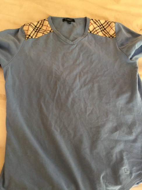 Burberry Blue Plaid Designer Sleeve Tee Shirt8 M