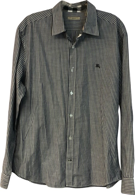 Burberry BlueWhite L Stripes Cotton Mens Shirt Button down Top12 L