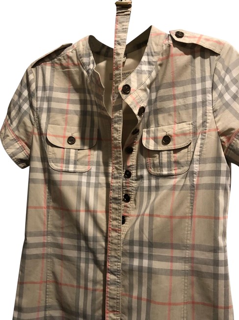 Burberry BlushTan Check London Utility Short Casual Dress4 S