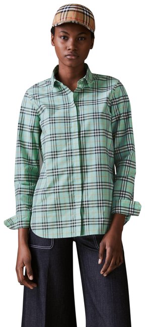 Burberry Bright Aqua Check Cotton Shirt Button down Top10 M