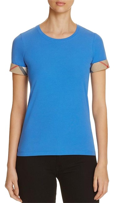 Burberry Bright Hydrangea Blue Check Cuff Tee Shirt16 XL, Plus 0x