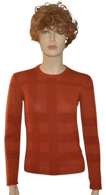 Burberry Bright Tortoiseshell Check Crew Neck Orange Sweater