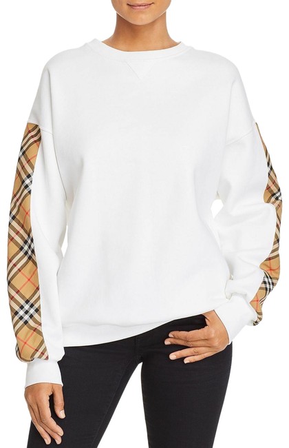 Burberry Bronx Plaid trimmed Womens Check Sweatshirt White Sweater