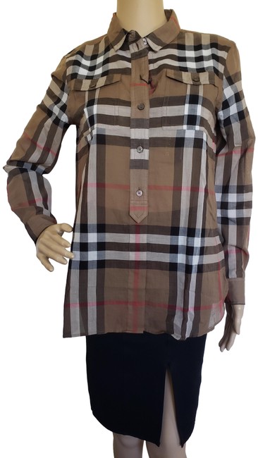 Burberry Brown Beige Multicolor Nova Check Longsleeve Blouse4 S