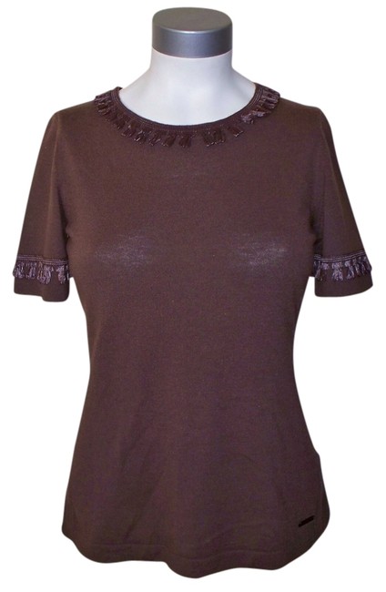 Burberry London Short Sleeve Silk Cashmere Brown Sweater