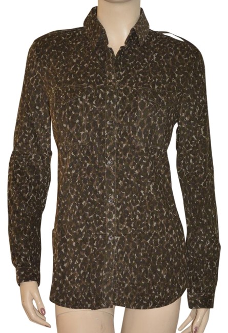 Burberry Brown Womens Camouflage Shirt Medium Blouse8 M
