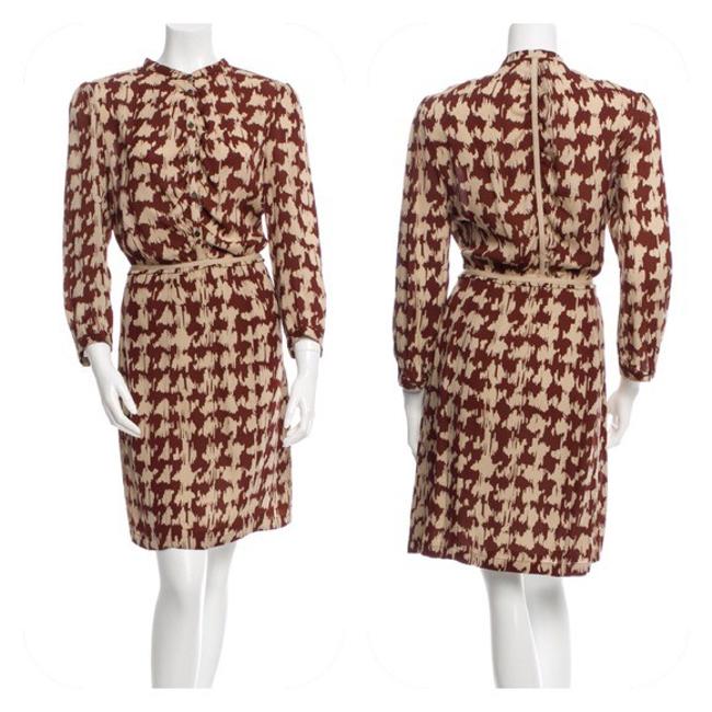 Burberry Burgundy Tan Brit Mid length WorkOffice Dress10 M
