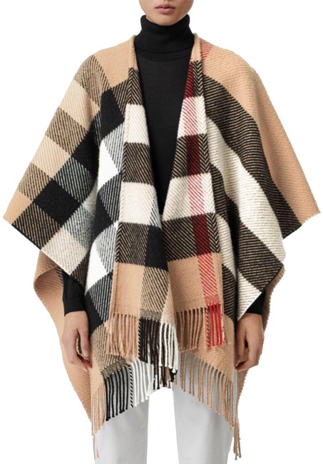 Burberry Camel Giant Mega Check Wool Cashmere Cape TunicOS one size