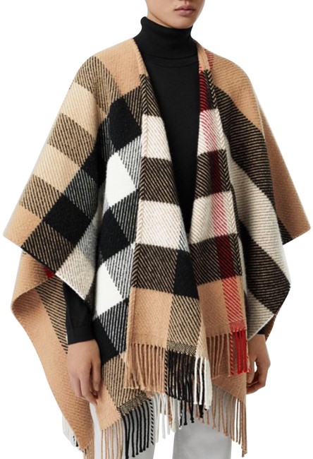 Burberry Camel Mega Check Wool Cashmere Cape CardiganOS one size