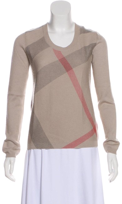 Burberry Check Front Wool Cashmere Beige Sweater