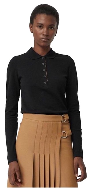 Burberry Check Placket Cotton Pique Polo Shirt Black Sweater