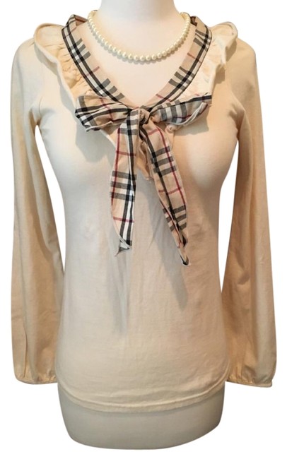Burberry Check Ruffle Collar Bow Shirt Blouse2 XS