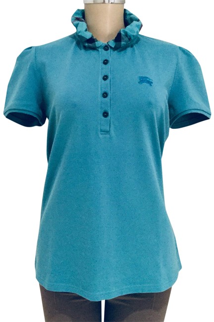 Burberry Cobalt Turquoise Brit Ruched Collar Polo Button down Top12 L