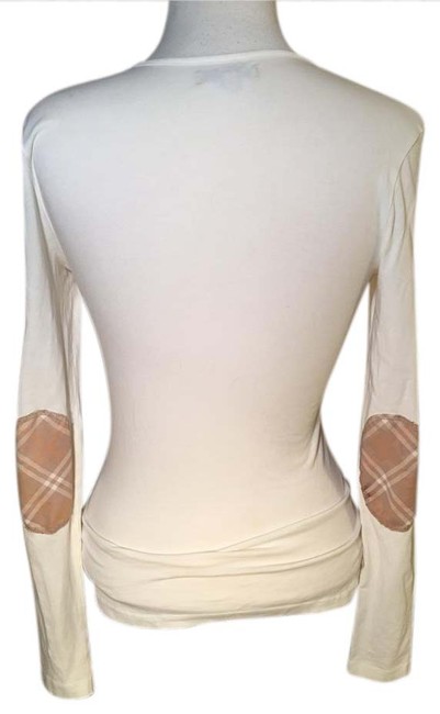 Burberry Creme Nova Check On Elbow Patch V Neck Long Sleeve Tunic10 M