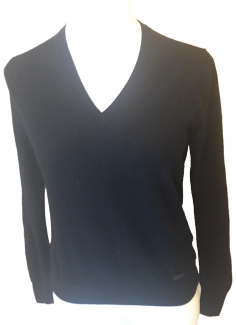 Burberry Fine Merino Wool V Neck Black Sweater