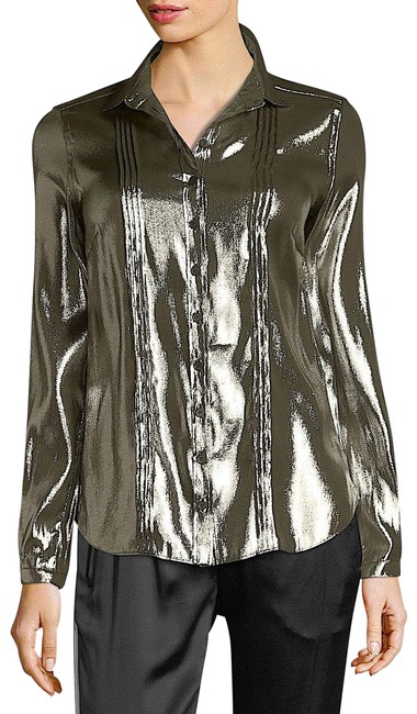 Burberry Gold with Tag Metallic Lame Blouse Button down Top10 M