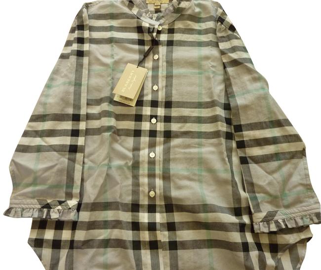 Burberry Gray Ladies Salla Cotton Check Ruffle Shirt Blouse8 M